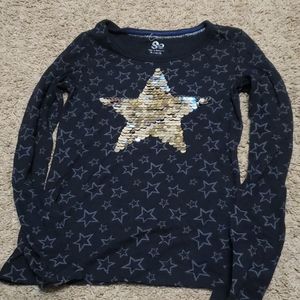 Blue black and silver sequin flip long sleeve tee